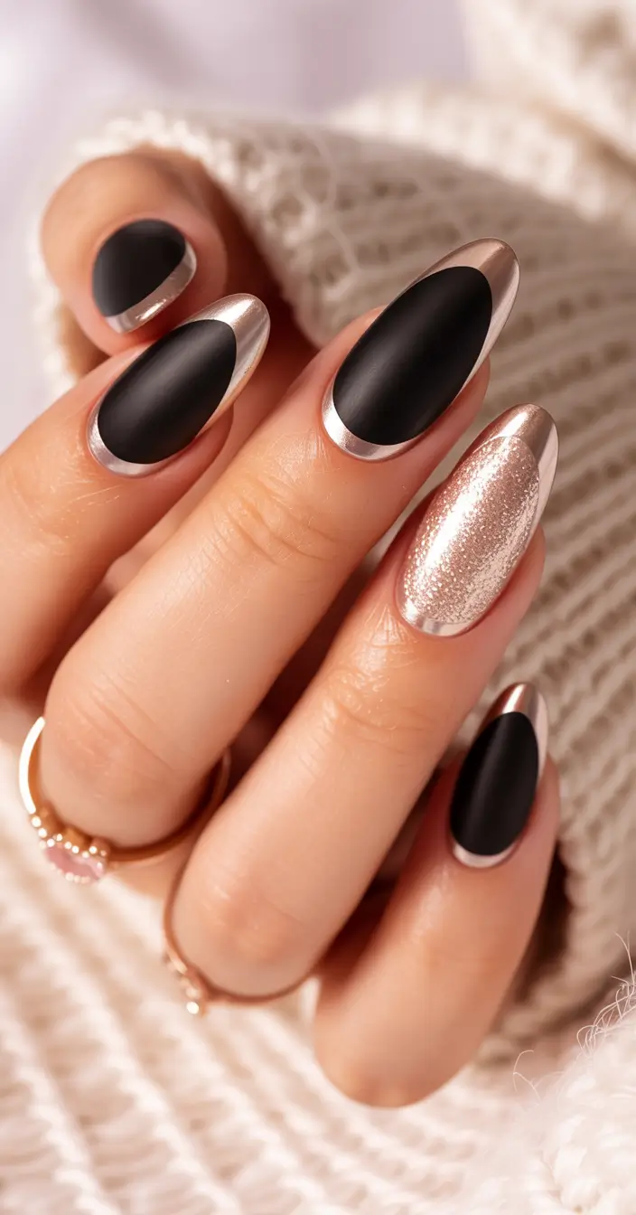 Stiletto nails 2026 Black Silver Matte