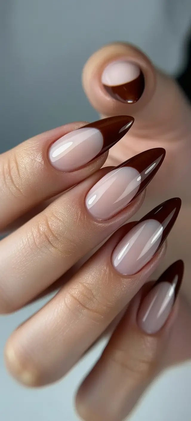 Stiletto nails 2026 Brown French Tip