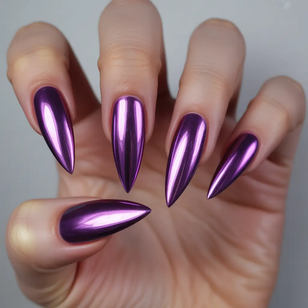 Stiletto nails 2026 Purple Chrome