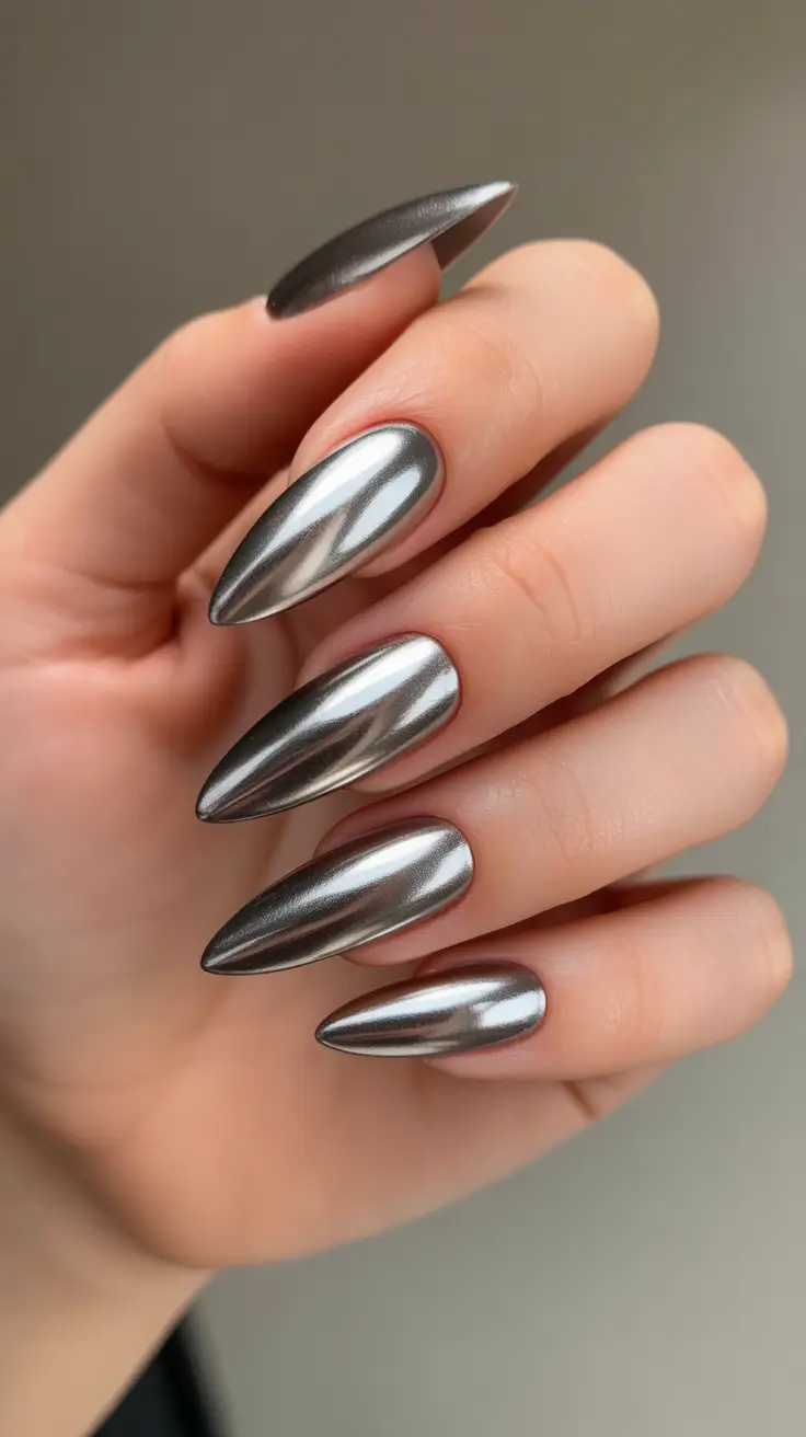 Stiletto nails 2026 Gunmetal Chrome
