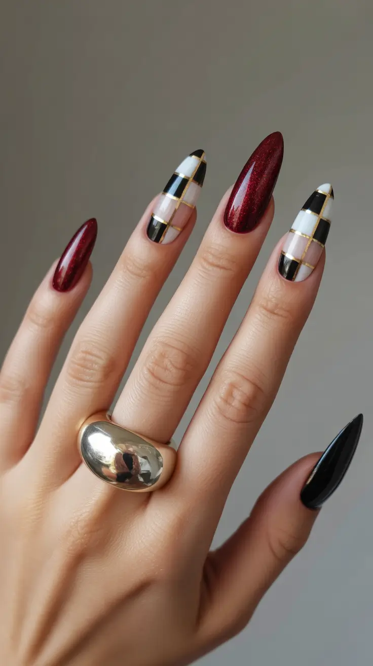 Stiletto nails 2026 Red Plaid