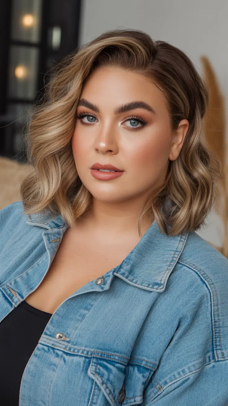 Stylish haircuts for plus size ladies 2026 Classic Glam Wave Bob With Deep Side Part