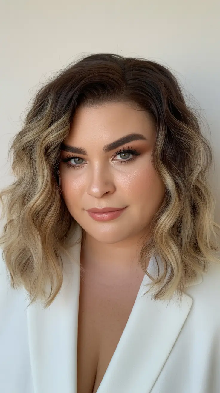 Stylish haircuts for plus size ladies 2026 Soft Ombre Waves With Sculpted Ends
