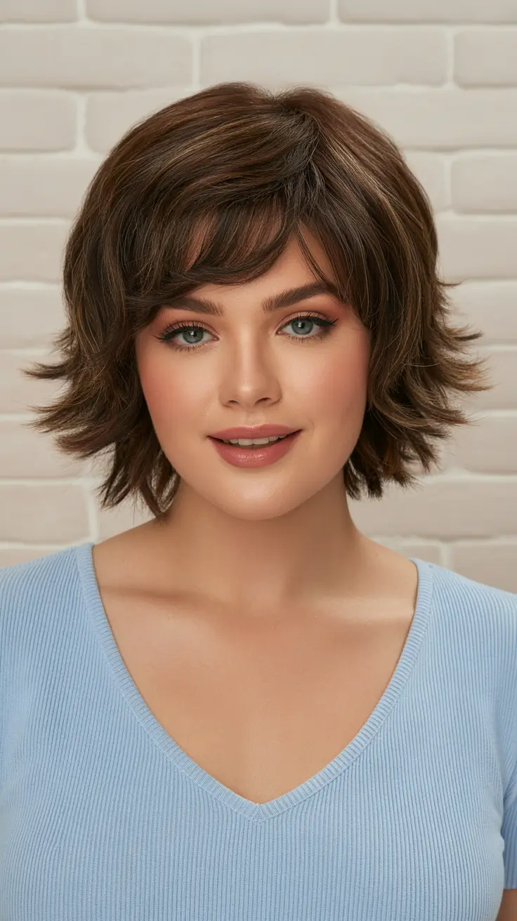 Stylish haircuts for plus size ladies 2026 Feathered Shaggy Bob With Wispy Fringe