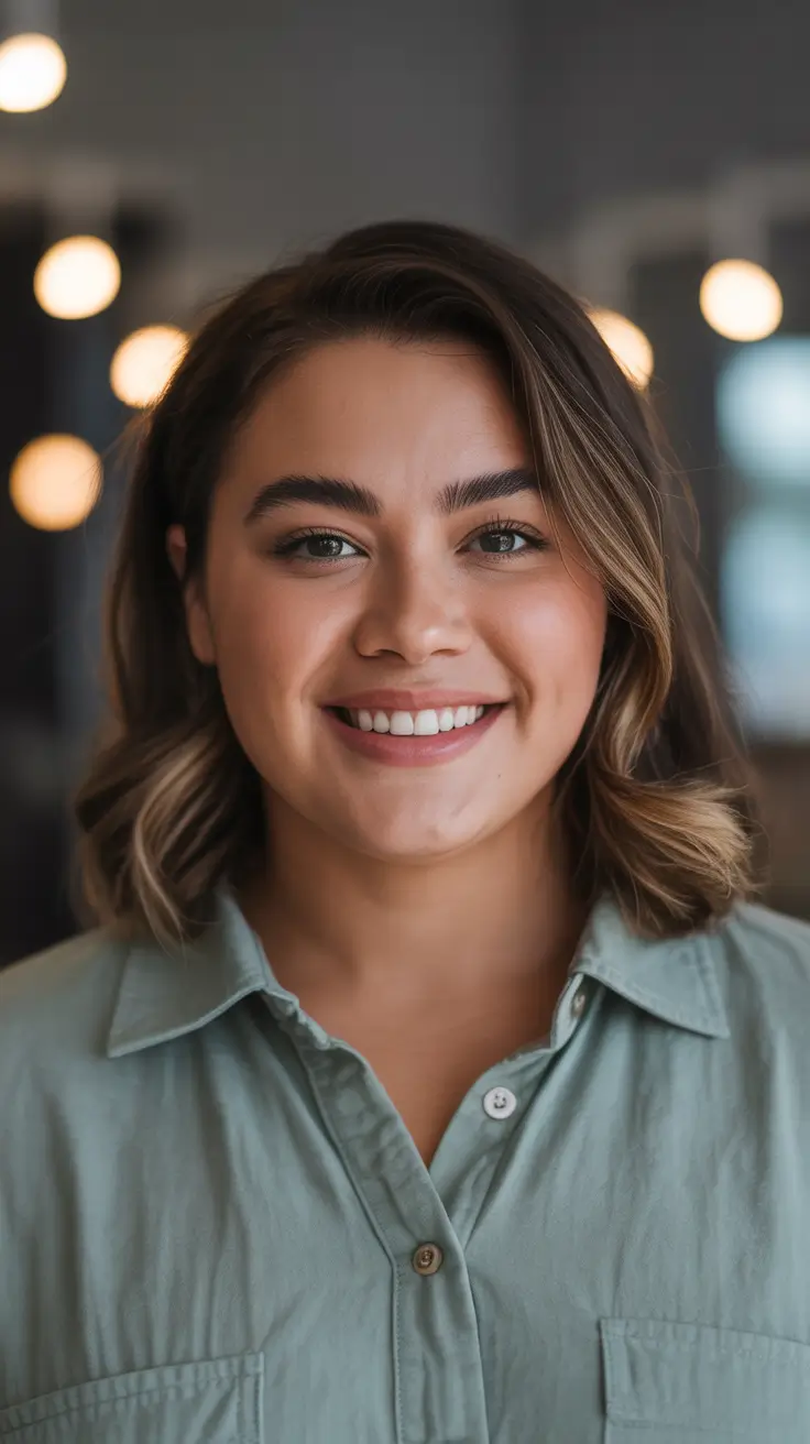 Stylish haircuts for plus size ladies 2026 Soft Cinnamon Waves With Natural Shine