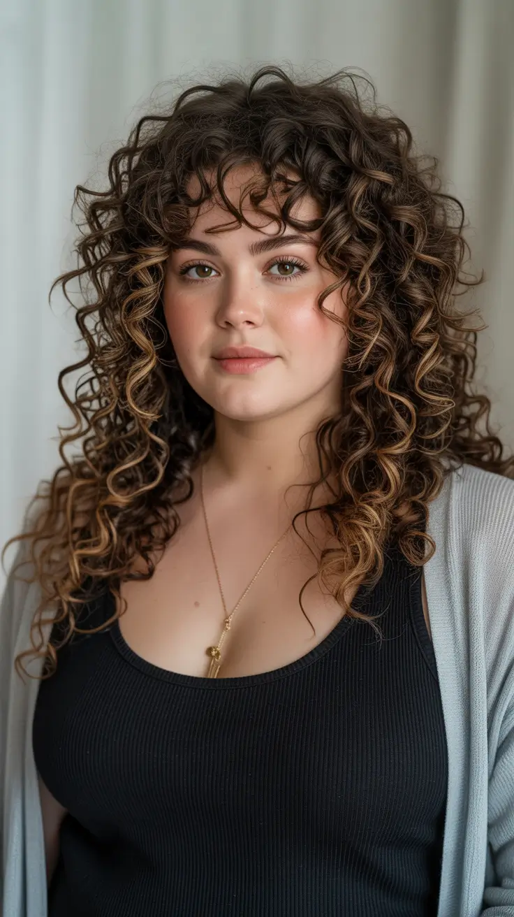 Stylish haircuts for plus size ladies 2026 Long Curly Layers With Soft Spiral Definition