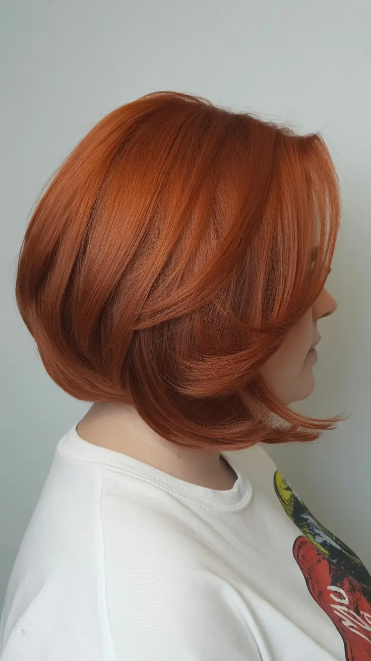 Stylish haircuts for plus size ladies 2026 Sleek Copper Round Bob With Soft Face Frame