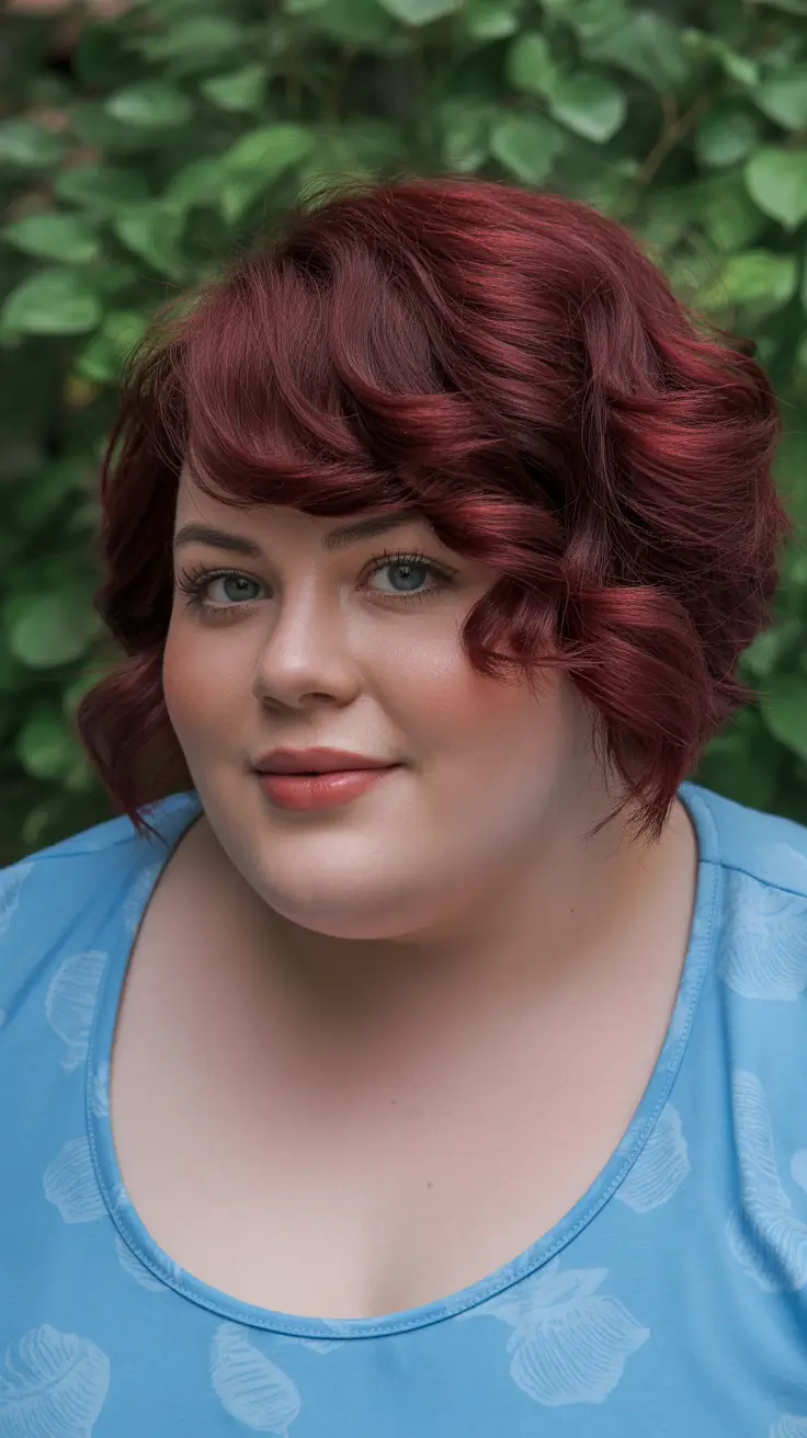 Stylish haircuts for plus size ladies 2026 Layered Ruby Waves With Soft Side Fringe