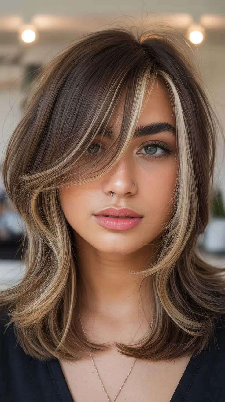 Stylish haircuts with bangs 2026 Soft Face-Framing Layers with Curtain Bangs