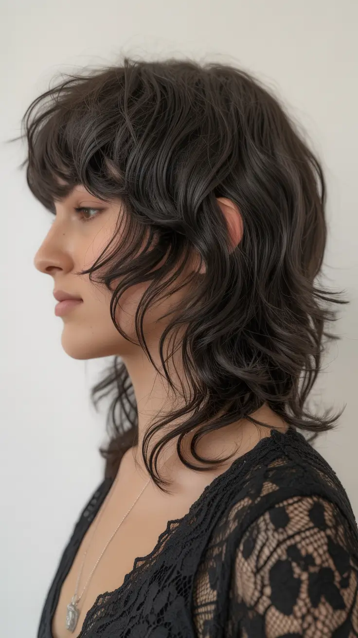 Stylish haircuts with bangs 2026 Textured Butterfly Shag with Full Fringe