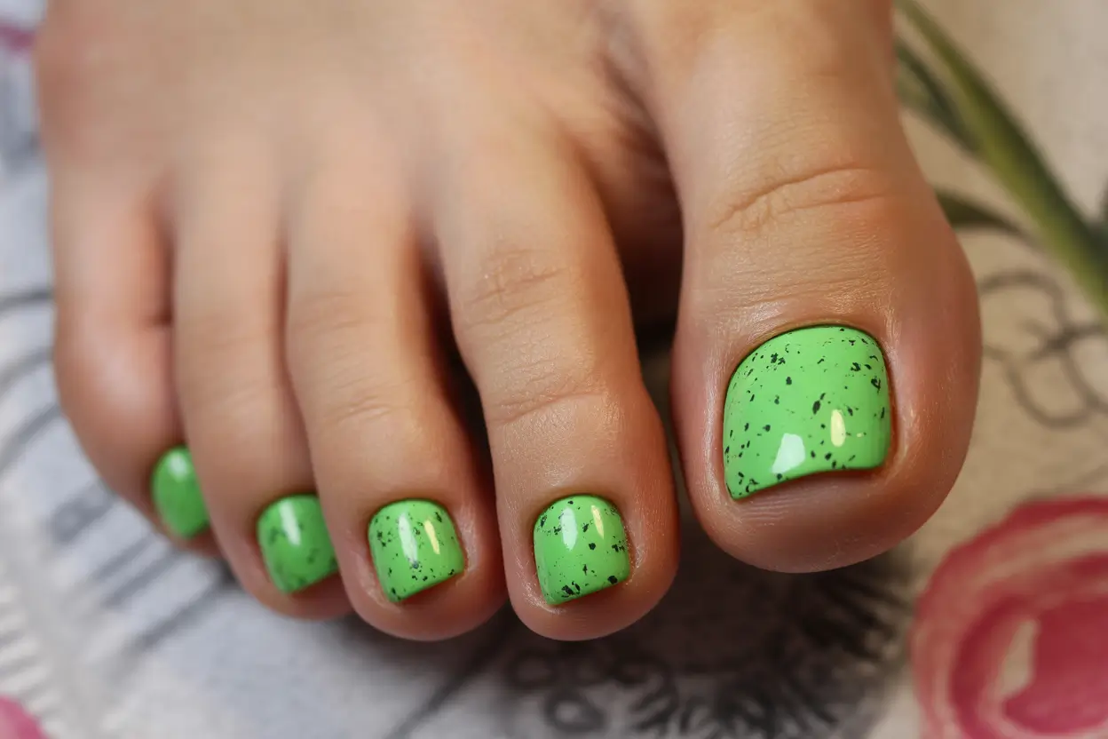 Toe nail designs for 2026 Green speckled
