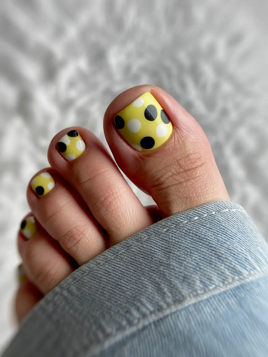Toe nail designs for 2026 Yellow polka dots