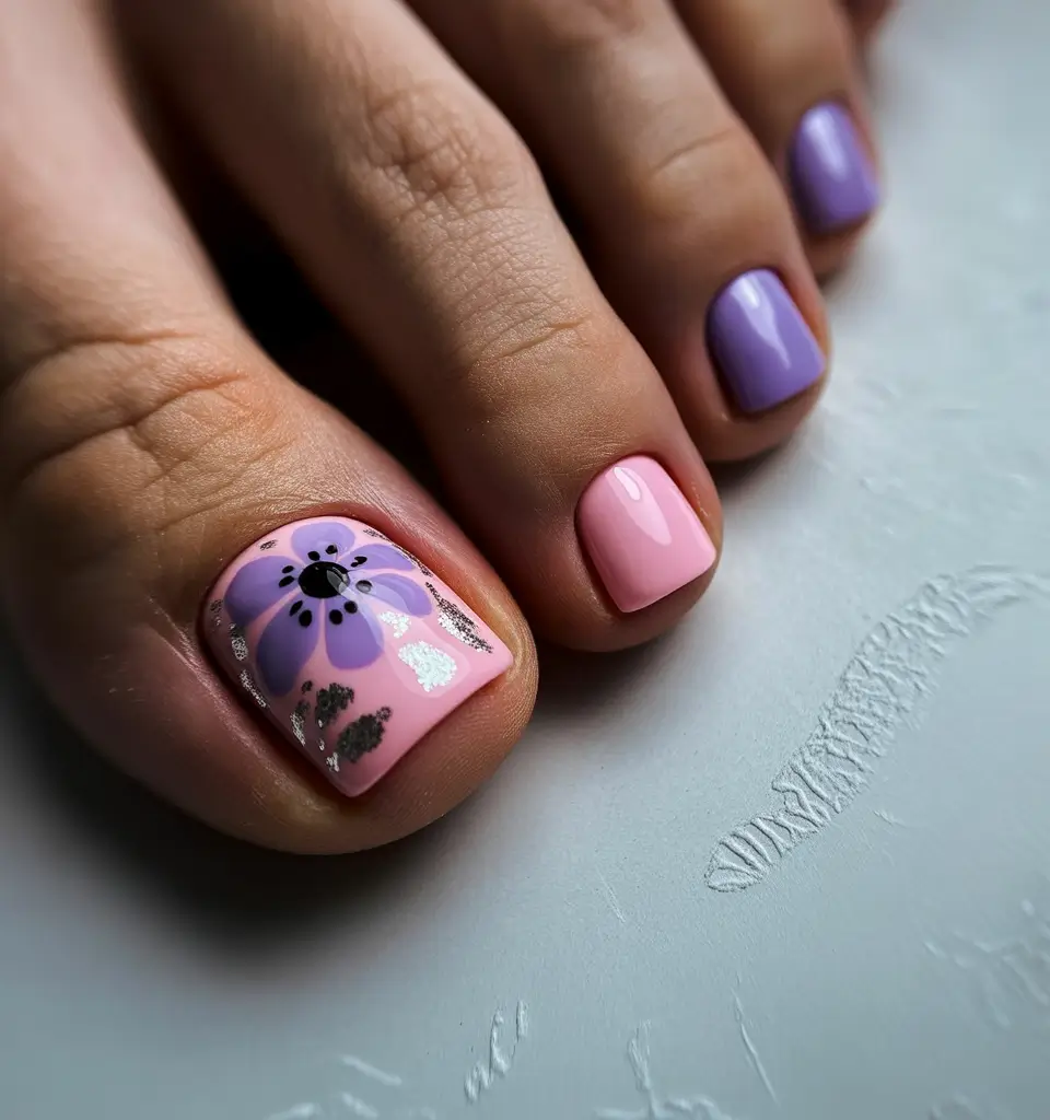 Toe nail designs for 2026 Pink lilac flower