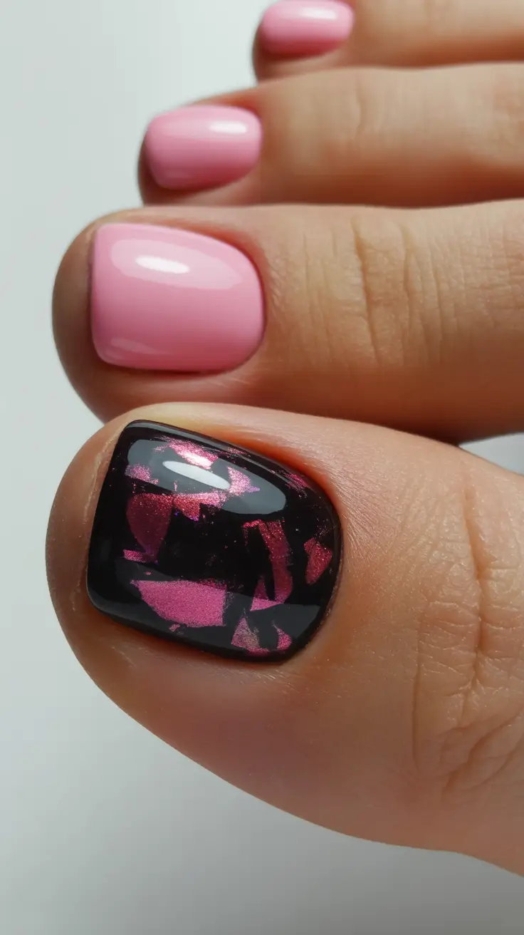 Toe nail designs for 2026 Pink black accent