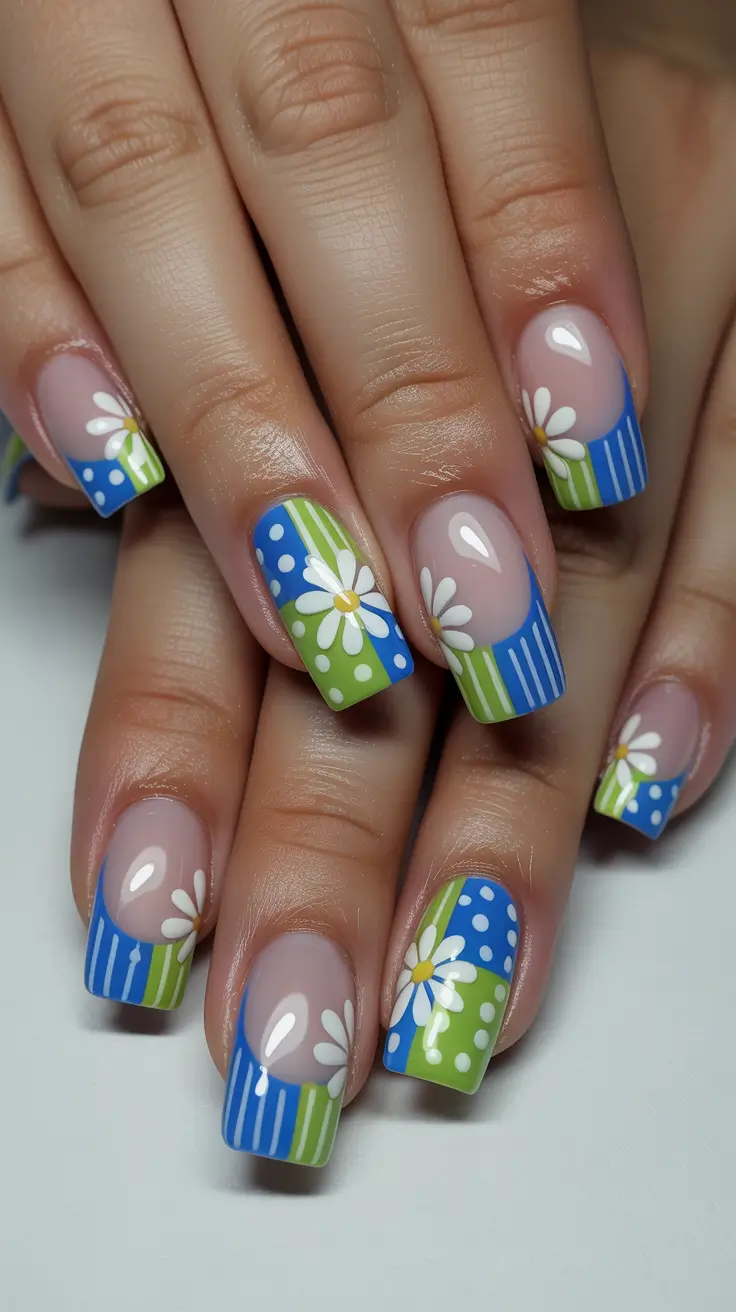 trendy square nails 2026 Floral Square Nails
