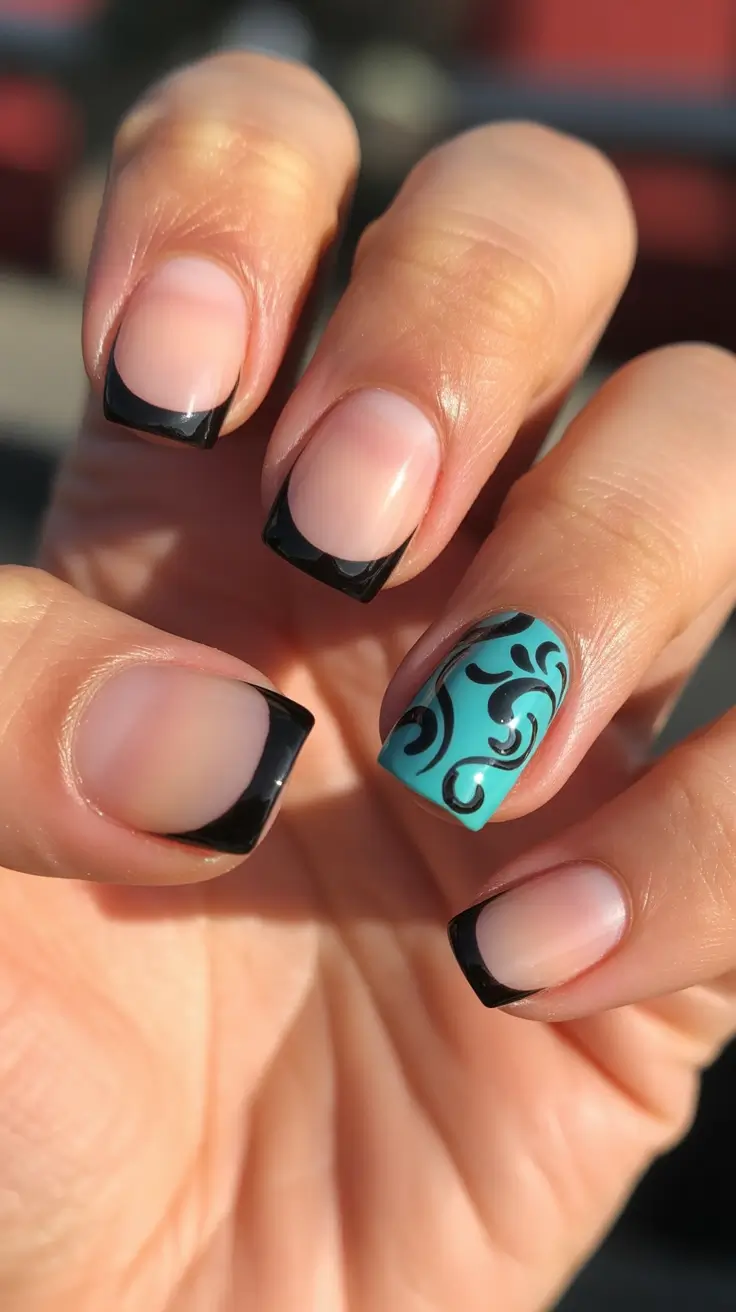 trendy square nails 2026 Black French Square Nails