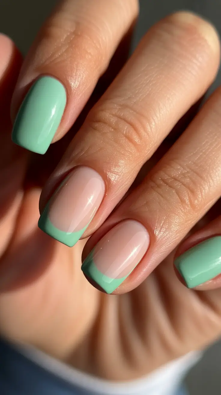 trendy square nails 2026 Green French Square Nails