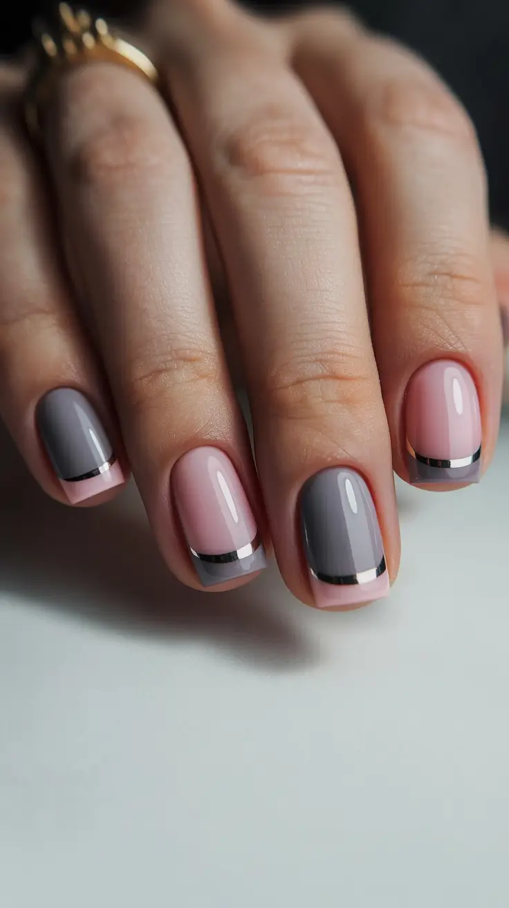 trendy square nails 2026 Pink Gray Square French Nails