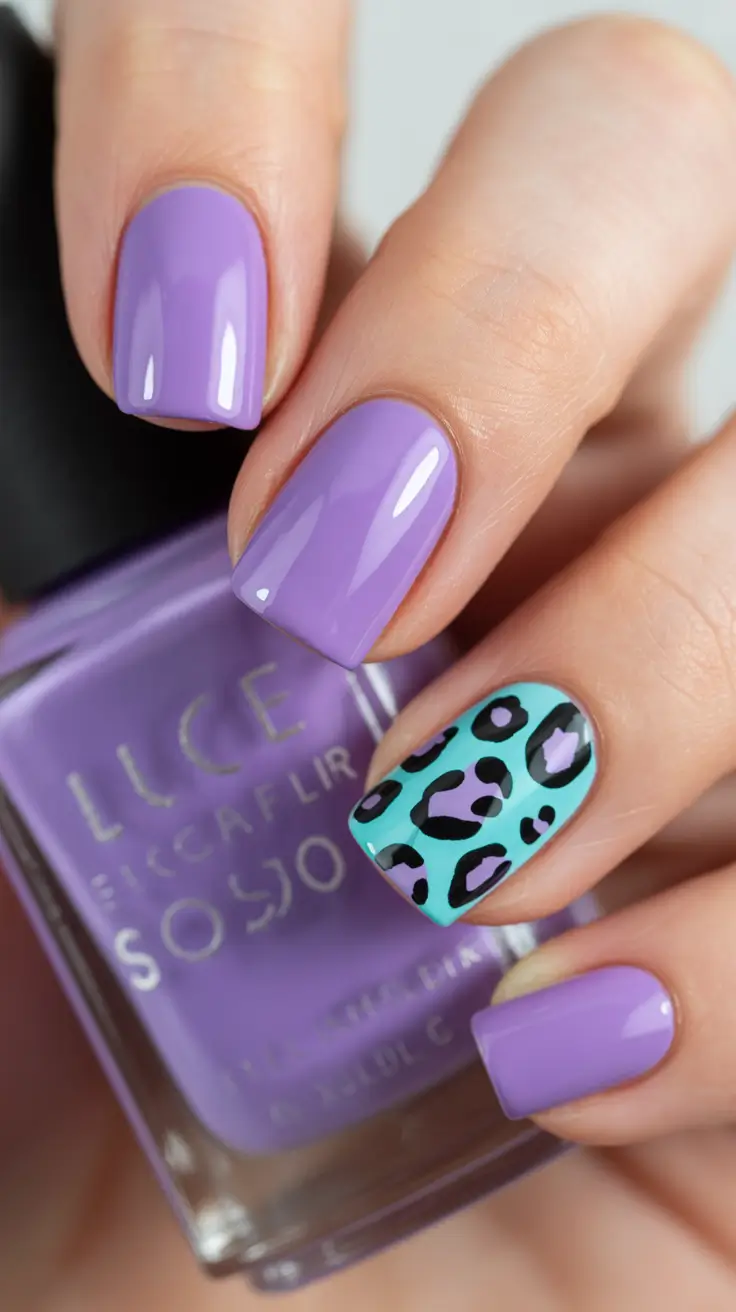 trendy square nails 2026 Purple Leopard Square Nails