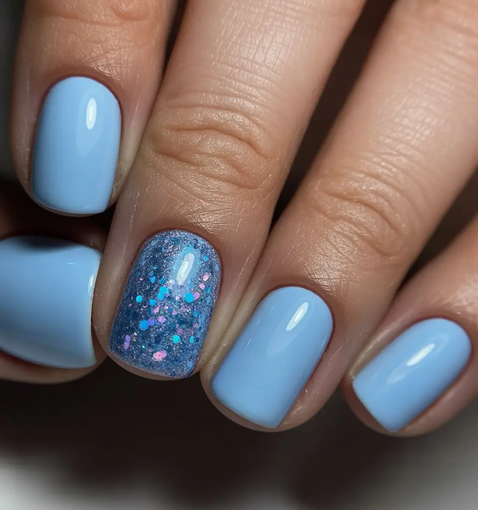 trendy square nails 2026 Blue Glitter Square Nails