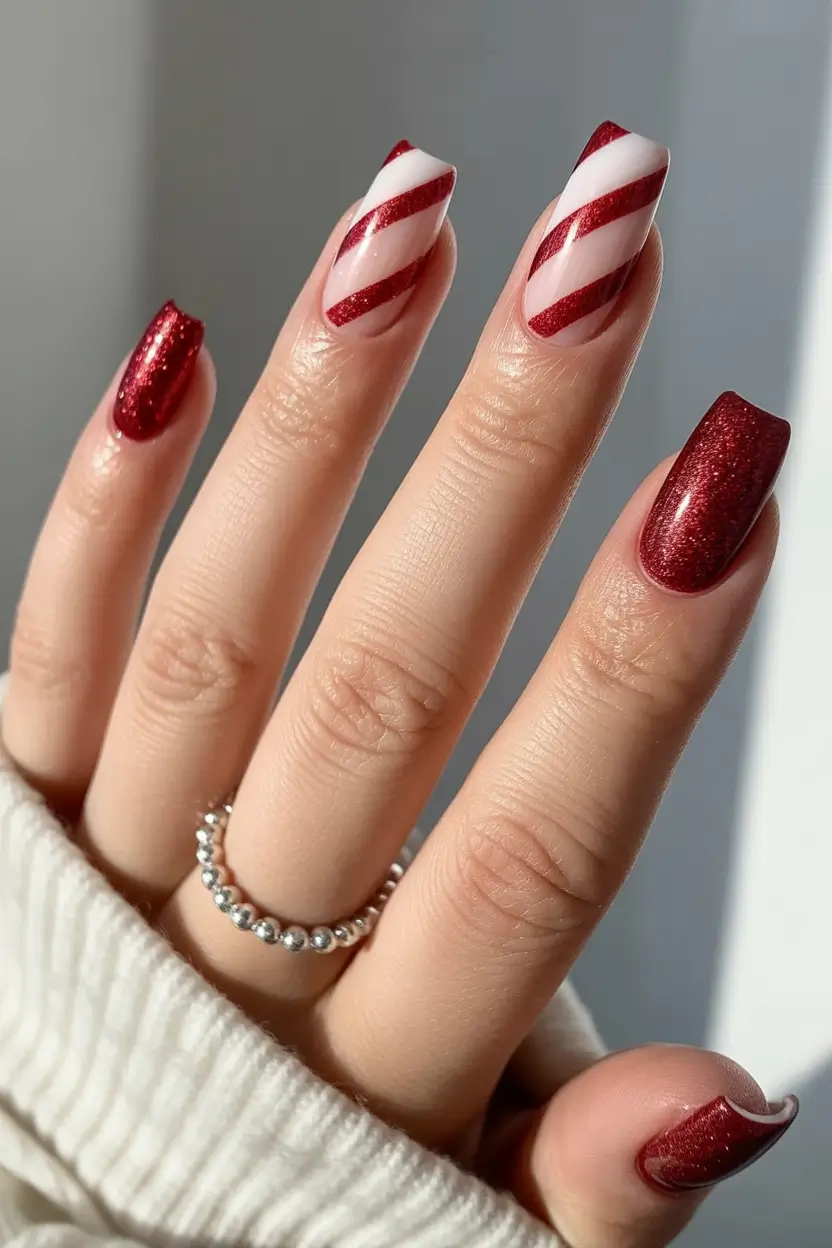 trendy square nails 2026 Red Christmas Square Nails