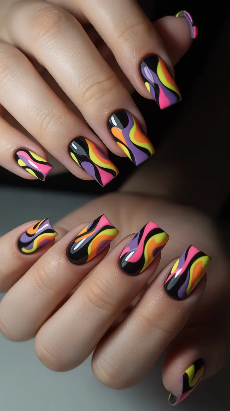 trendy square nails 2026 Abstract Art Square Nails