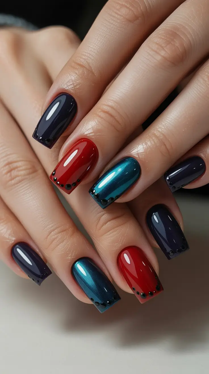 trendy square nails 2026 Jewel Tone Square Nails