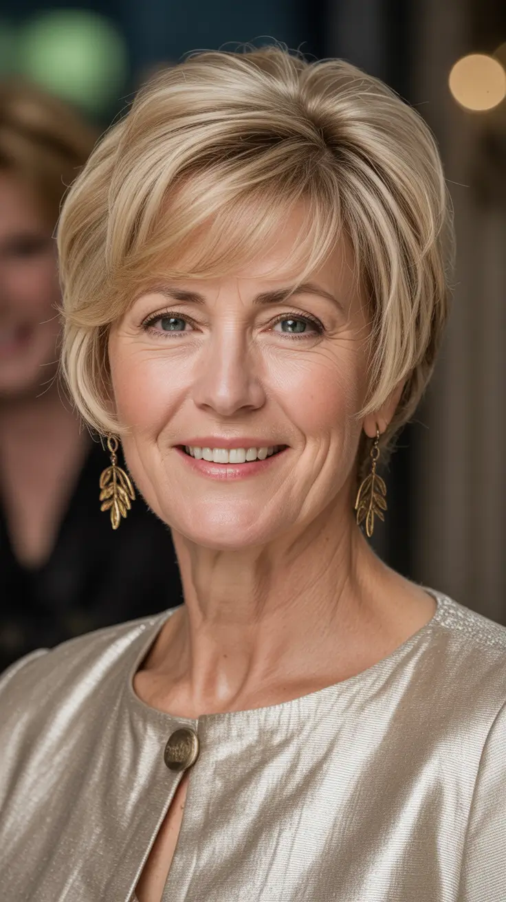 Youthful haircuts for women over 60 2026 Light Layered Bob with Soft Fringe