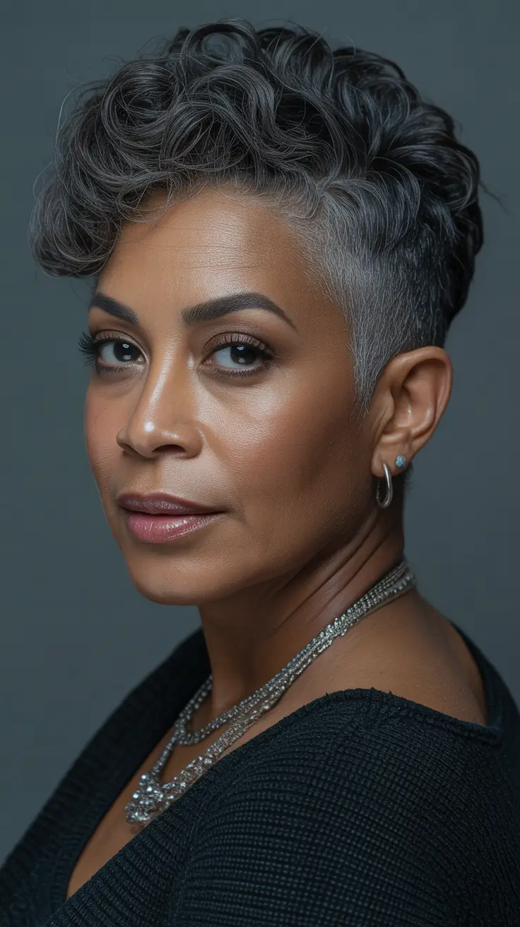 Youthful haircuts for women over 60 2026 Edgy Tapered Pixie with Sculpted Curls
