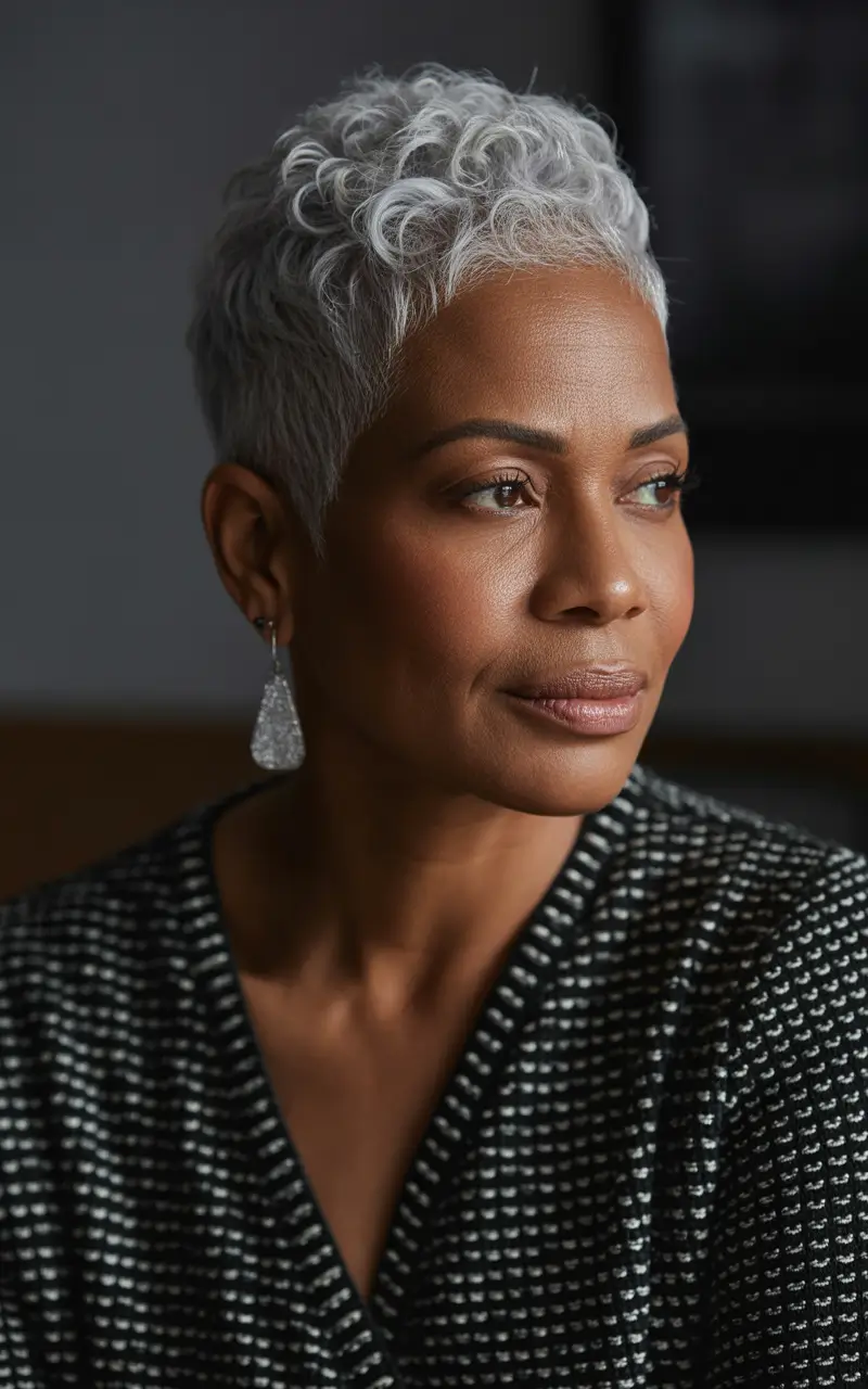 Youthful haircuts for women over 60 2026 Softly Textured Short Curly Crop