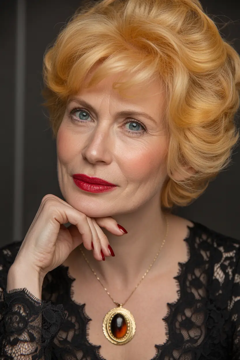 Youthful haircuts for women over 60 2026 Structured Glam Waves with Silver Highlights