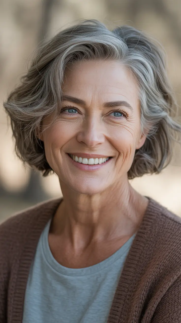 Youthful haircuts for women over 60 2026 Lightly Tousled Silver Waves