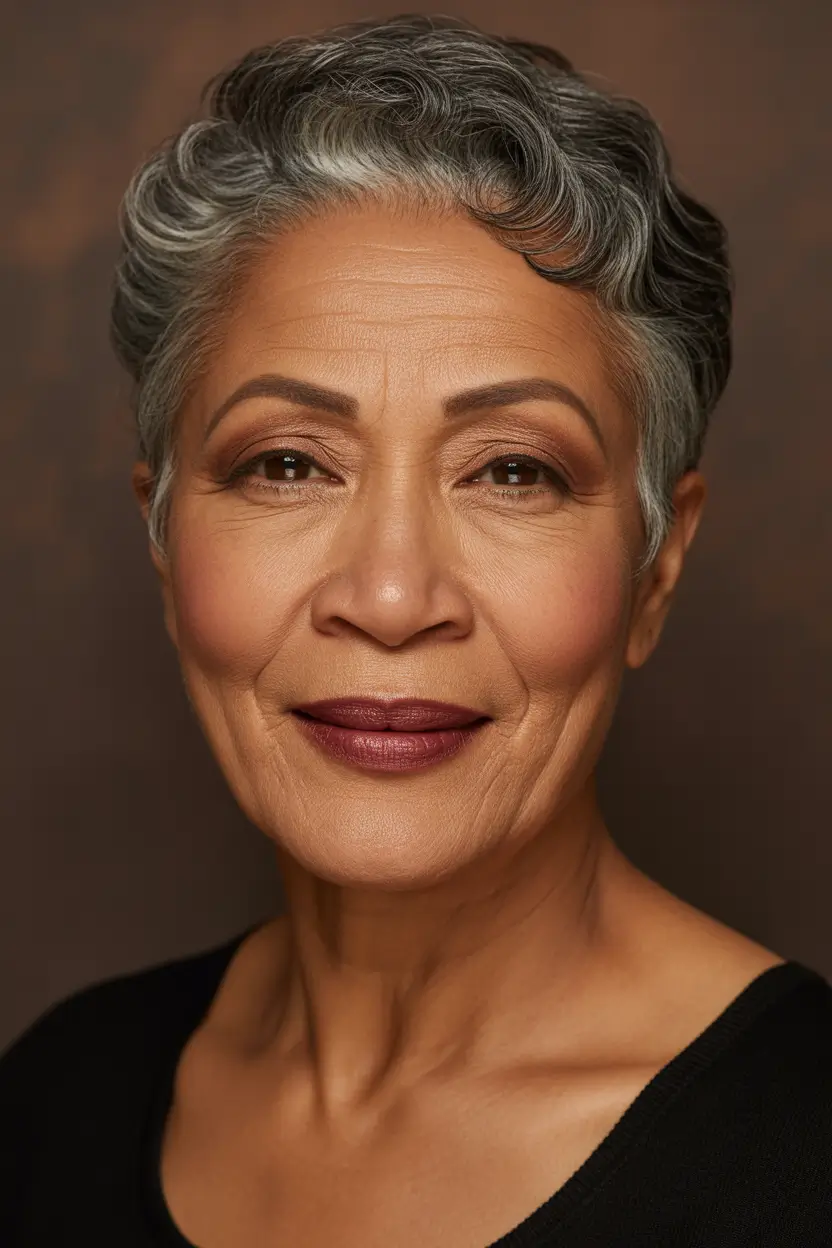 Youthful haircuts for women over 60 2026 Polished Short Waves with Natural Silver Accents