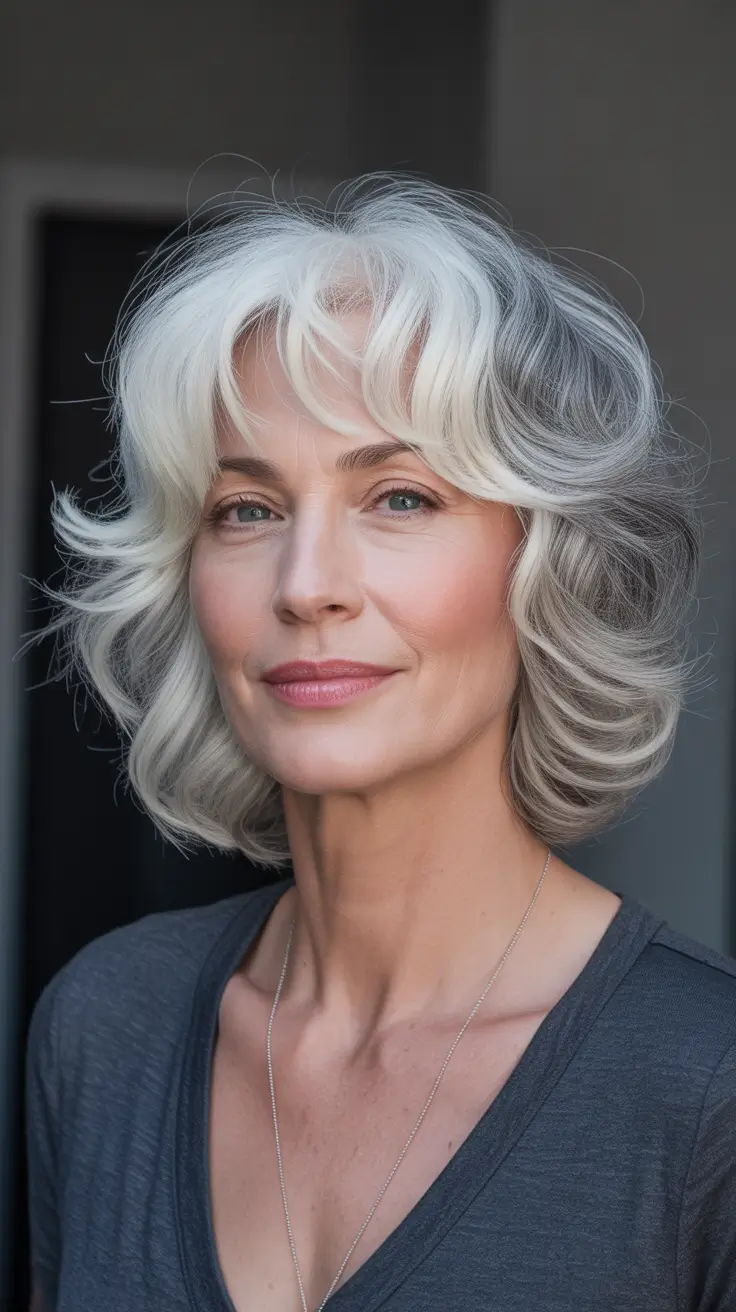Youthful haircuts for women over 60 2026 Elegant Silver Layers with Face-Framing Brightness