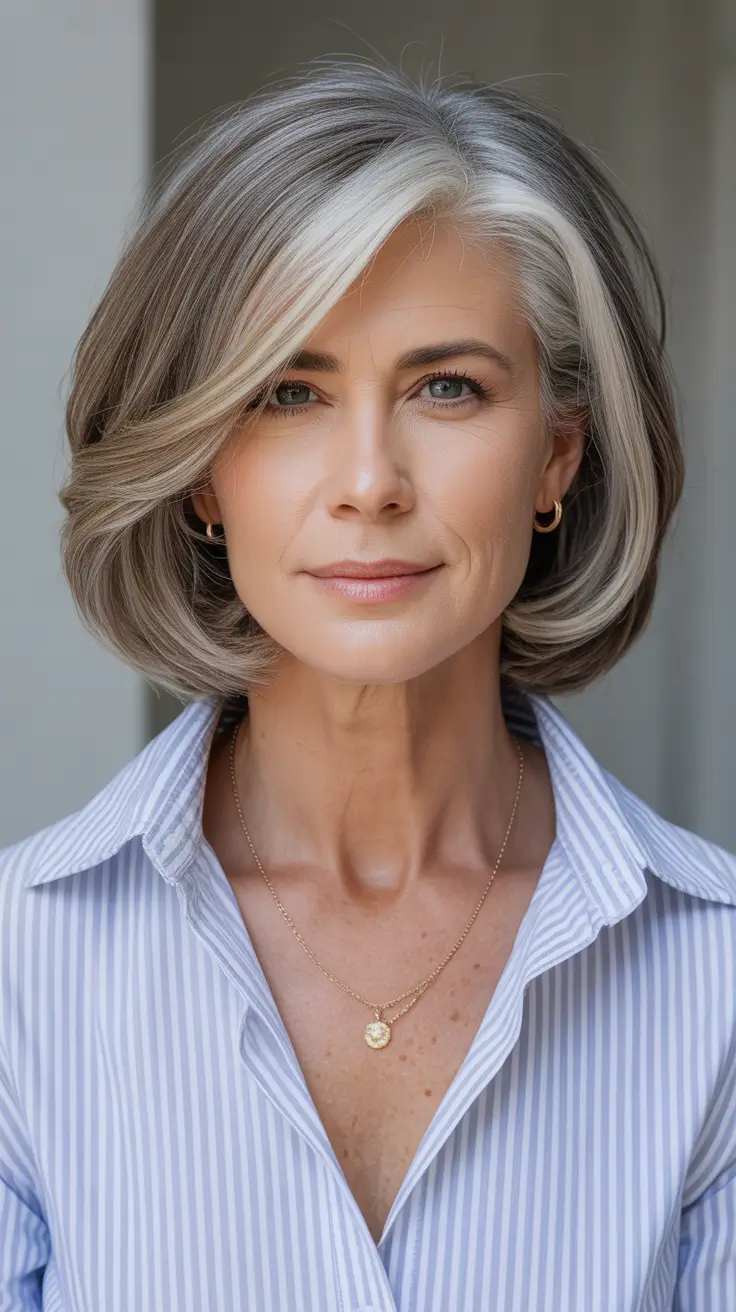 Youthful haircuts for women over 60 2026 Classic Polished Bob with Modern Contrast
