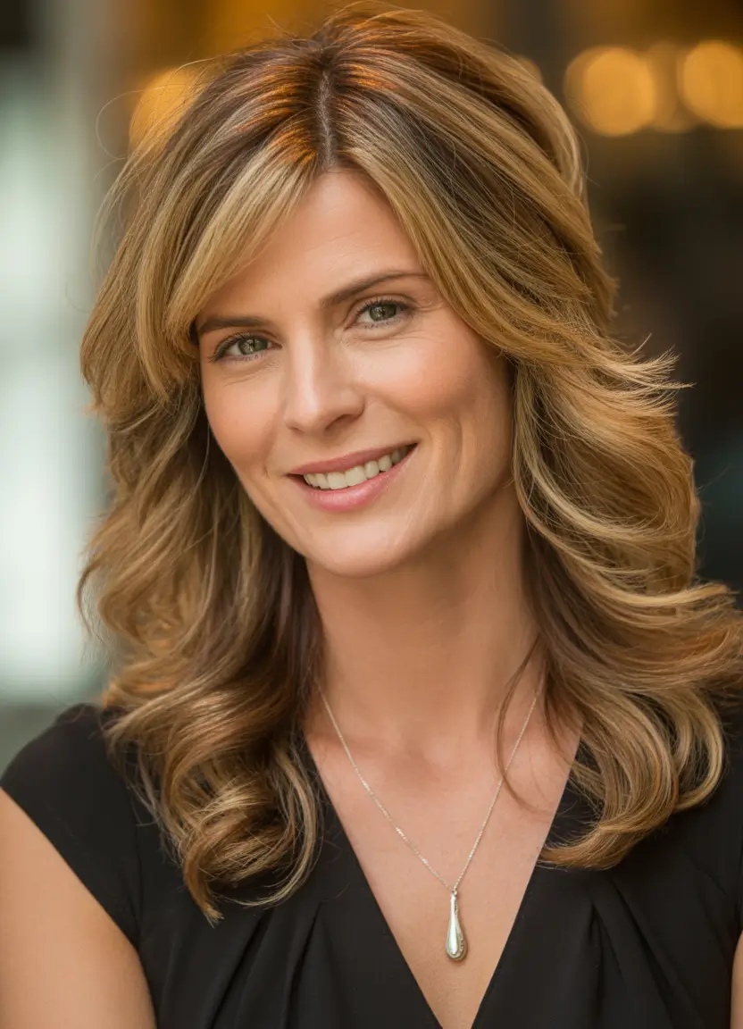 Youthful hairstyles for women over 40 2026 Layered Honey Waves