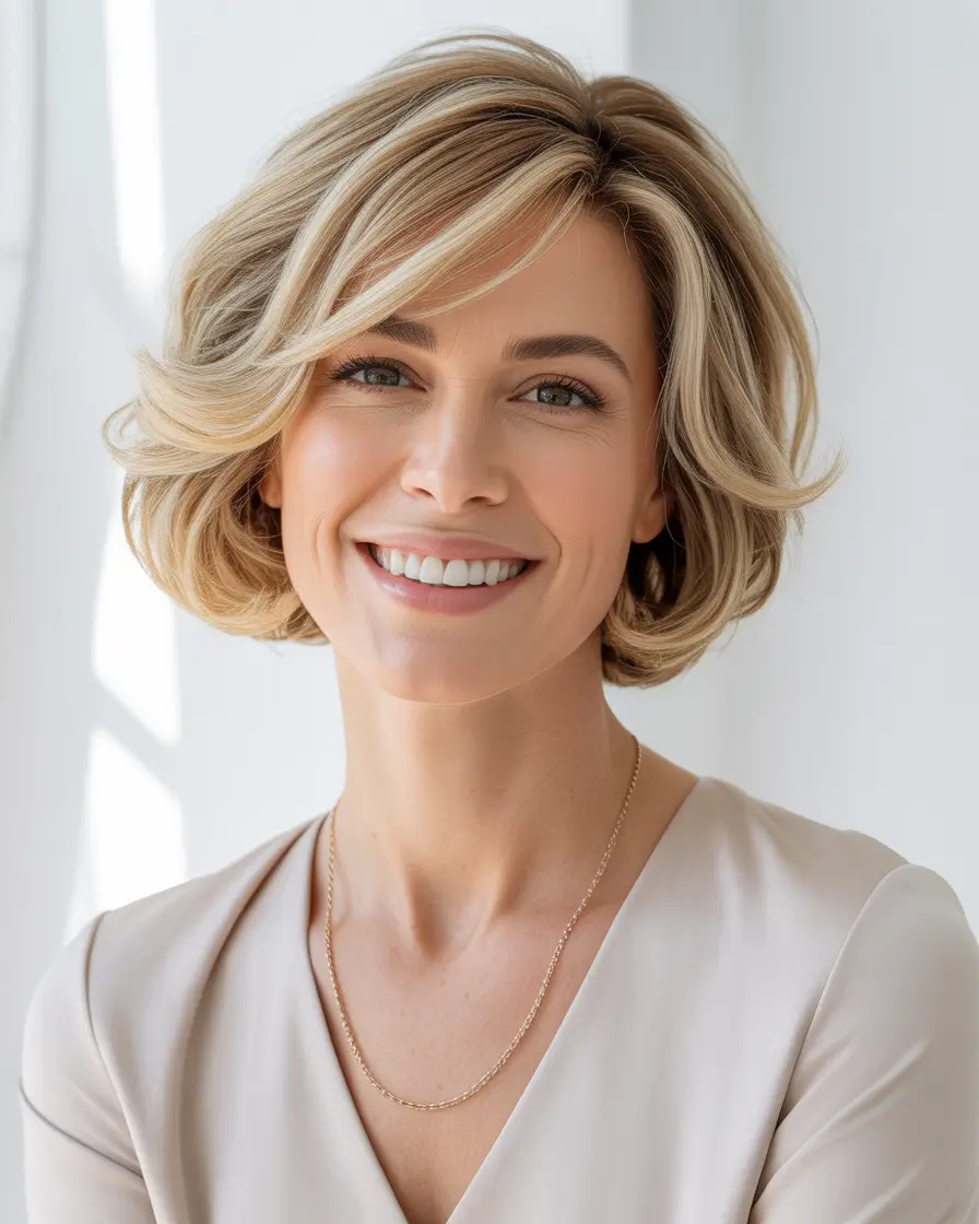 Youthful hairstyles for women over 40 2026 Bright Blonde Bob