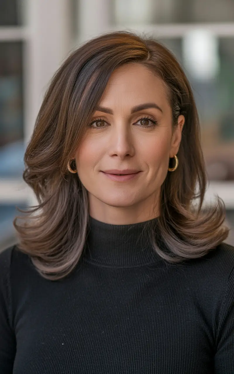 Youthful hairstyles for women over 40 2026 Elegant Shoulder Length Layers