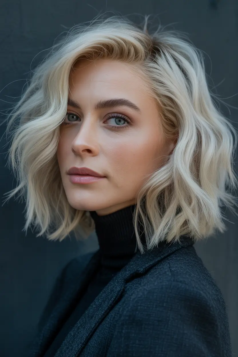Youthful hairstyles for women over 40 2026 Platinum Textured Lob