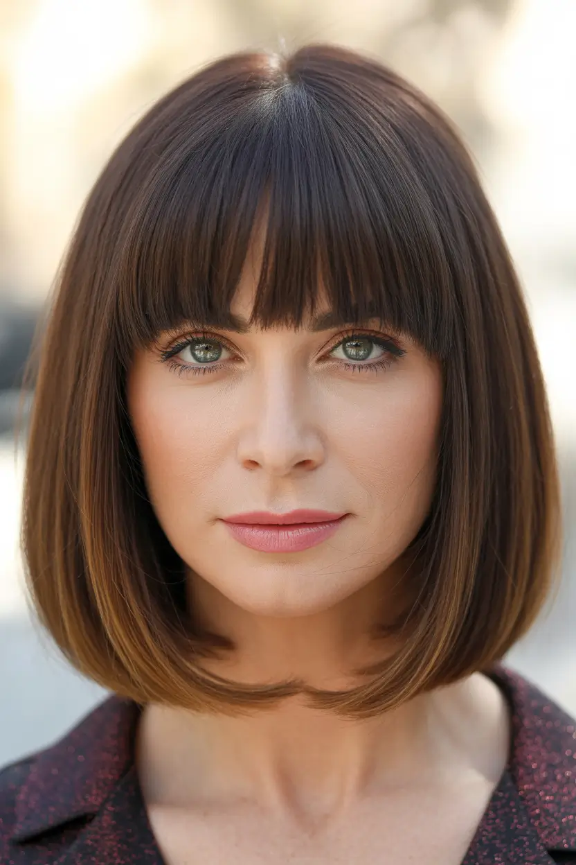 Youthful hairstyles for women over 40 2026 Sleek Bob with Bangs
