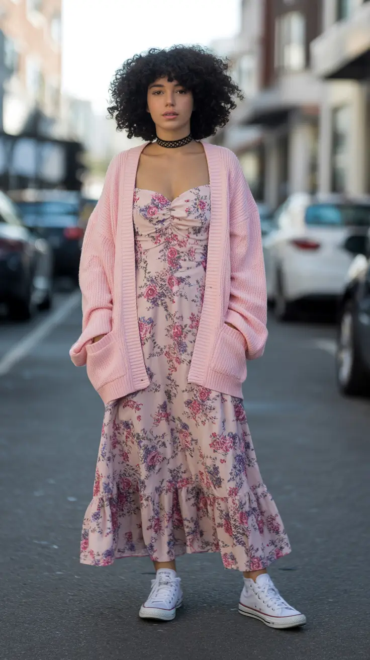 Classy sneakers spring outfit 2026 Pink Dress