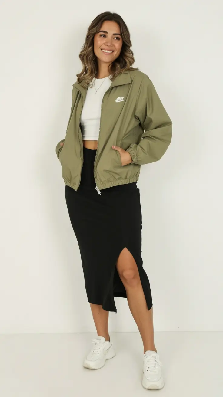 Classy sneakers spring outfit 2026 Green Black