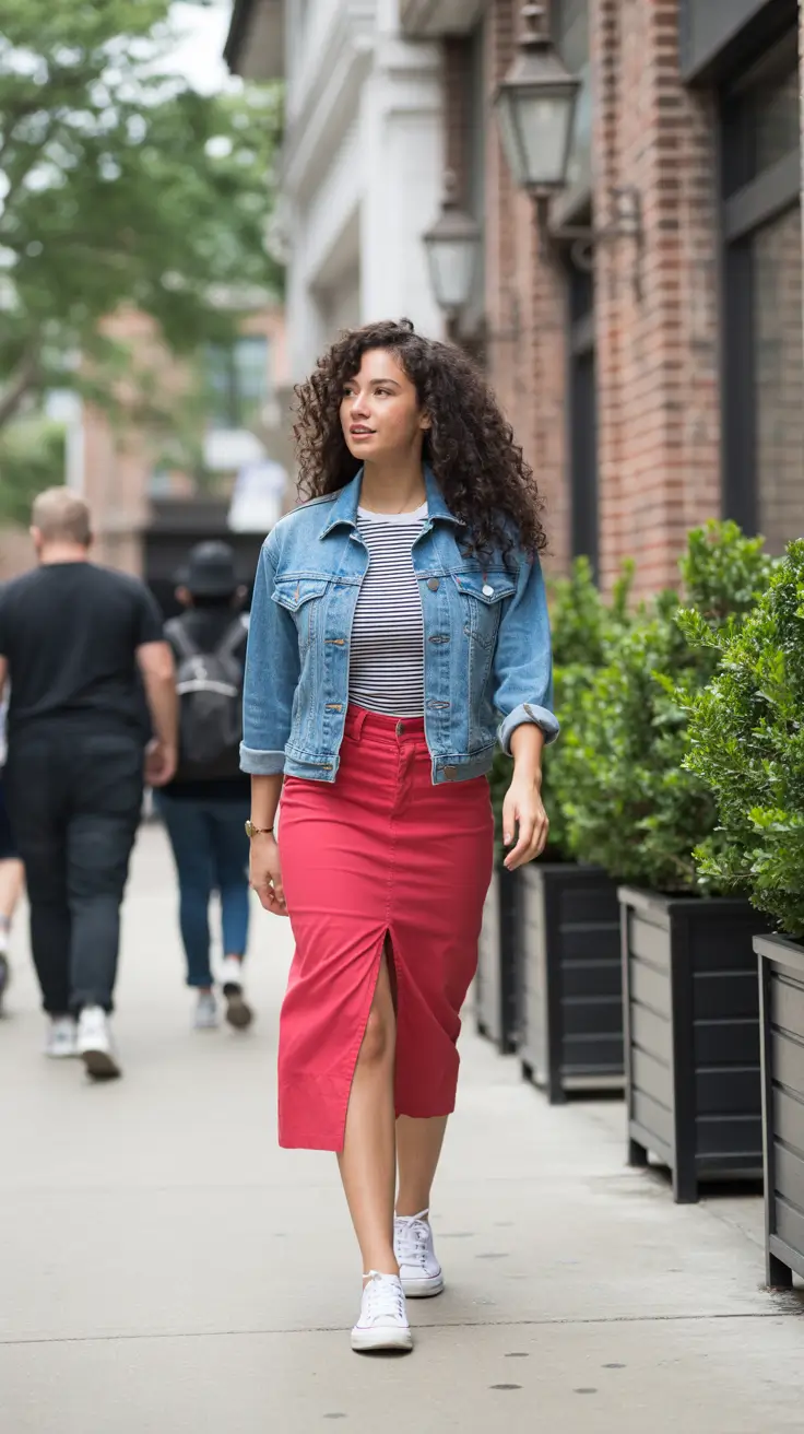Classy sneakers spring outfit 2026 Red Skirt