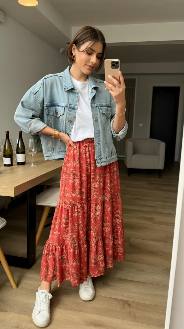 Classy sneakers spring outfit 2026 Floral Skirt