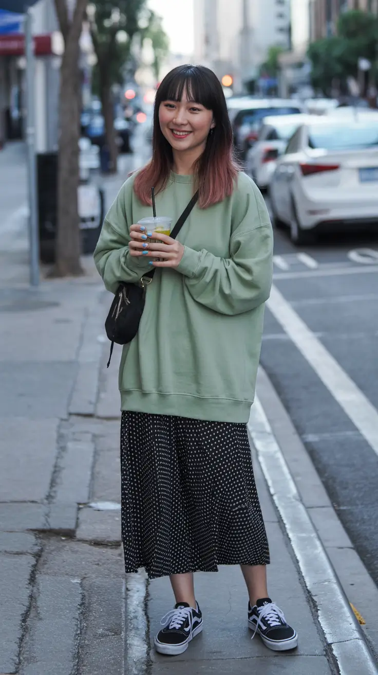 Classy sneakers spring outfit 2026 Green Casual