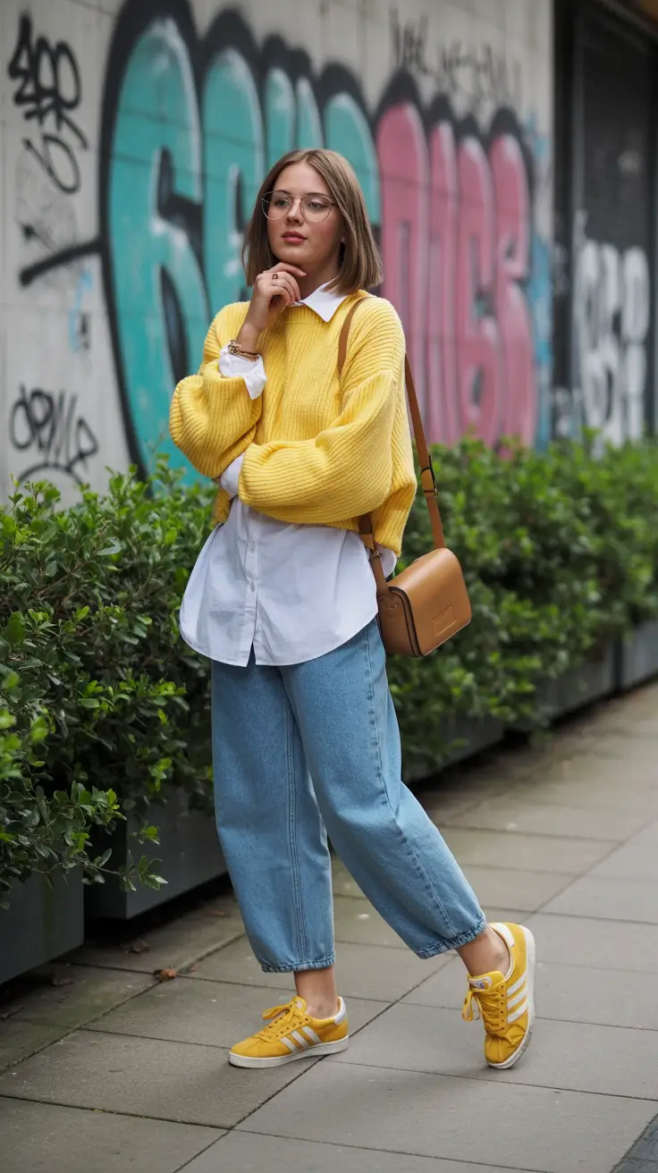 Classy sneakers spring outfit 2026 Yellow