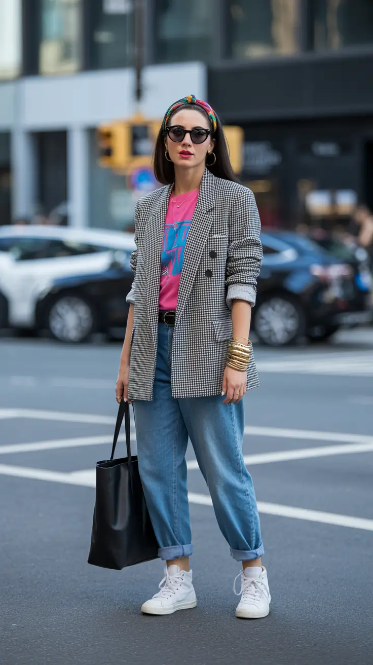 Classy sneakers spring outfit 2026 Jeans Blazer