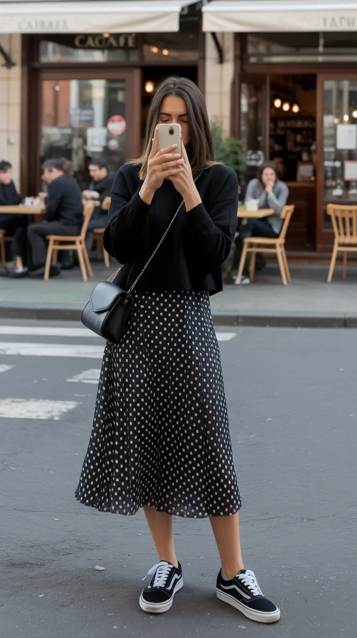 Classy sneakers spring outfit 2026 Black Skirt