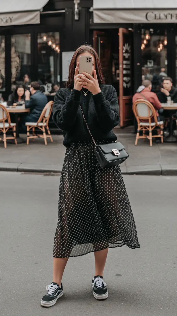 Classy sneakers spring outfit 2026 Black Casual