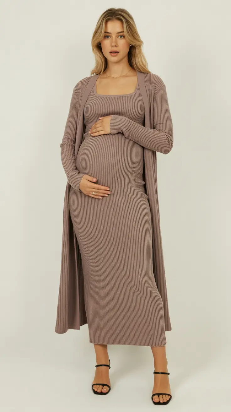 classy spring outfit for pregnant women 2026 Monochrome Knit With Evening Potential